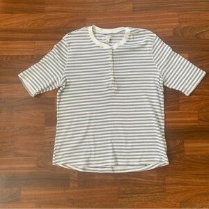 Free Assembly Striped 2/3 Button Down Short SleeveTop Women’s XL Organic Cotton